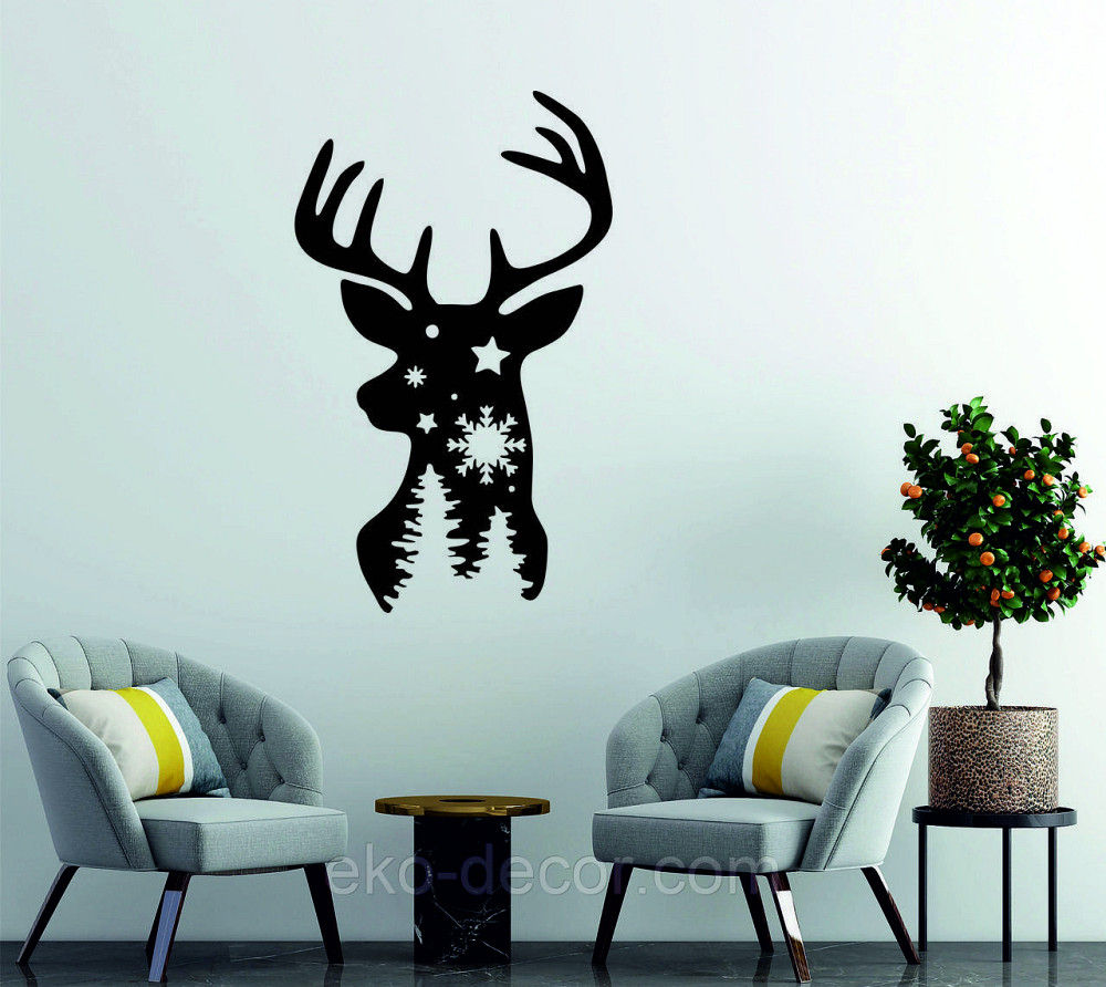 Декоративное настенное Панно «Олень», Декор на стену 70*42 см, Черный Киев - изображение 3