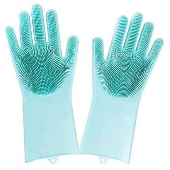 Силиконовые перчатки Magic Silicone Gloves для уборки чистки мытья посуды для дома. CF-534 Цвет: бирюзовый Киев