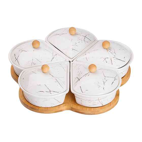 Менажница фарфоровая на вращающейся подставке 5 секций белая HP-1217 Киев