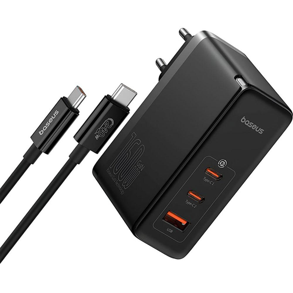 Мережевий зарядний пристрій з кабелем Baseus GaN5 Pro Digital Fast Charger 2C+U 160W Cluster Black (With Superior Charging Data Київ - фото 1