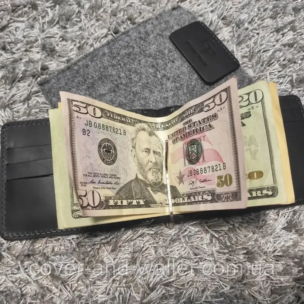 Тонкий затискач для купюр та карток чорного кольору з натуральної шкіри Grande Pelle Onda Київ - фото 7