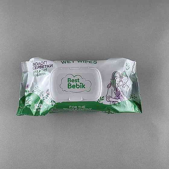 Серветки вологі 120 шт.з клапан «Best Bebik» для всієї родини (1 пачка) Харків