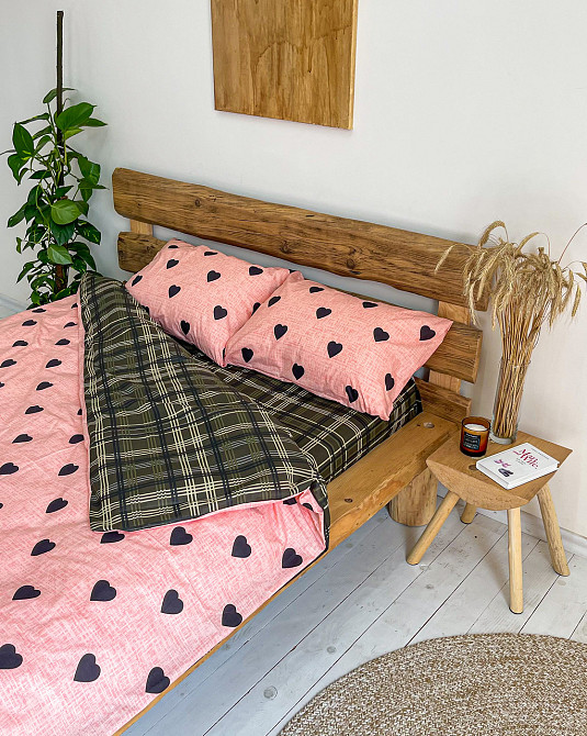 Комплект постільної білизни Ideal Textile бязь з принтом клітинка, серця полуторний (56860551) Чернівці - фото 1