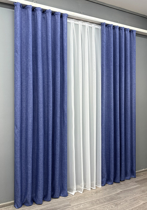 Комплект готових штор VR-Textil Льон Мішковина № 773ш Синій 150х270см 2 шт (30-565) Київ - фото 4
