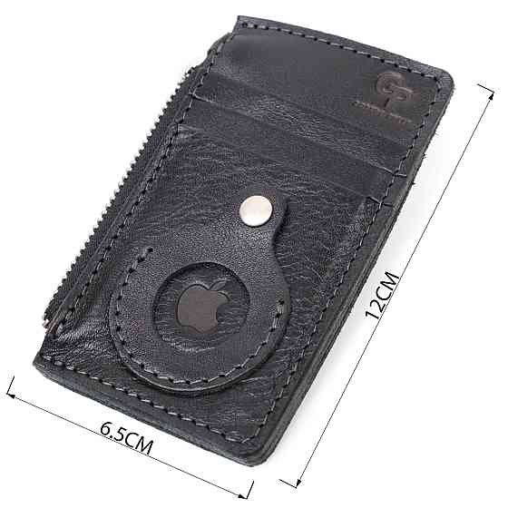 Цікавий картхолдер з утримувачем для Apple AirTag з натуральної шкіри GRANDE PELLE 11628 Чорний Київ