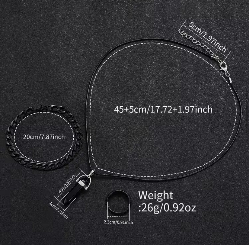 Подарунковий набір для чоловіків наручний годинник браслет кулон та кільце чорний Київ - фото 6