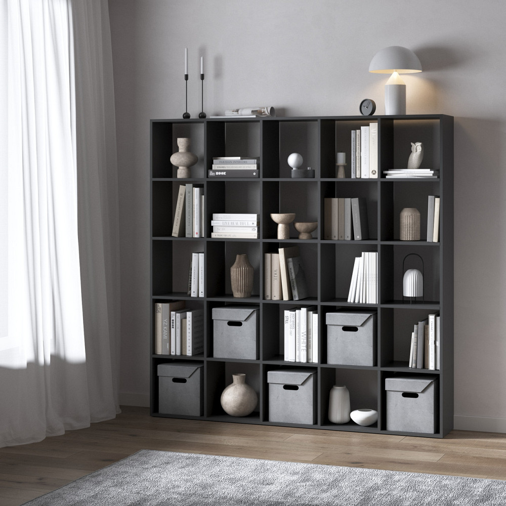 Стеллаж VAYS M-4 Антрацит, книжная полка с 25 ячейками, ЛДСП, 178×29×178 см – для дома, офиса, детской или гостиной Львов - изображение 1