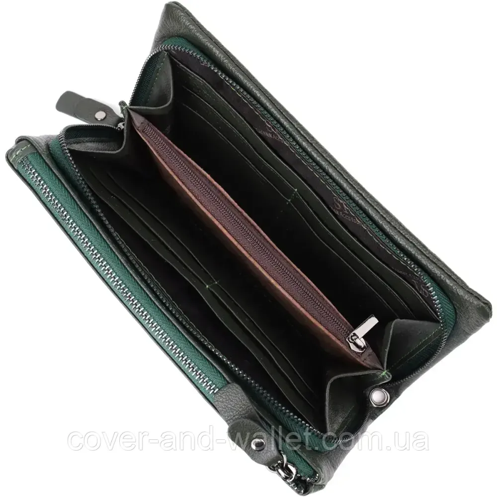 Стильний жіночий гаманець клач на дві блискавки зеленого кольору ST 022 Київ - фото 4