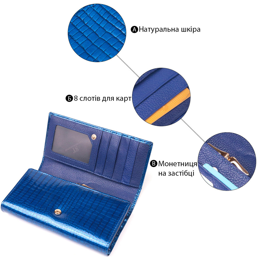Стильный женский кошелек из лакированной кожи с визитницей Синий (ST Leather) Киев - изображение 8