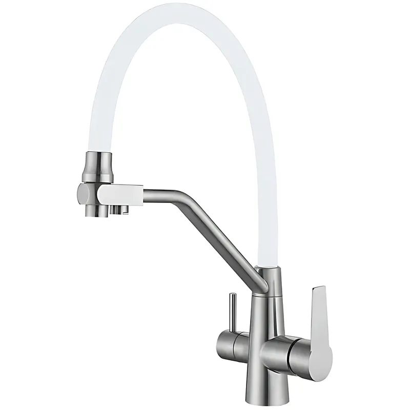 Кухонний змішувач Mixxus FUL-021 REFL.WHITE з гнучким виливом з нержавної сталі SUS304 на дві води Харків - фото 1