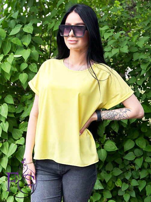 Літня блузка футболка вільного крою "Moment" оптом | Норма і батал 46-48, Жовтий Київ - фото 4