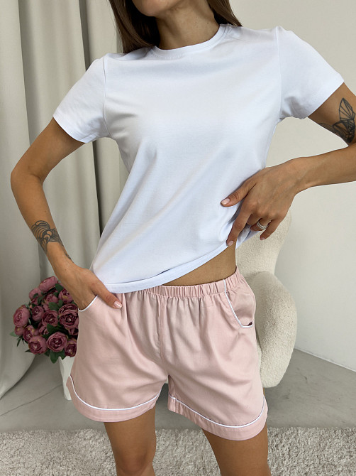 Піжамні шорти жіночі домашні сатинові з кишенями Pearl COSY бавовна 100% пильна пудра Одеса - фото 2