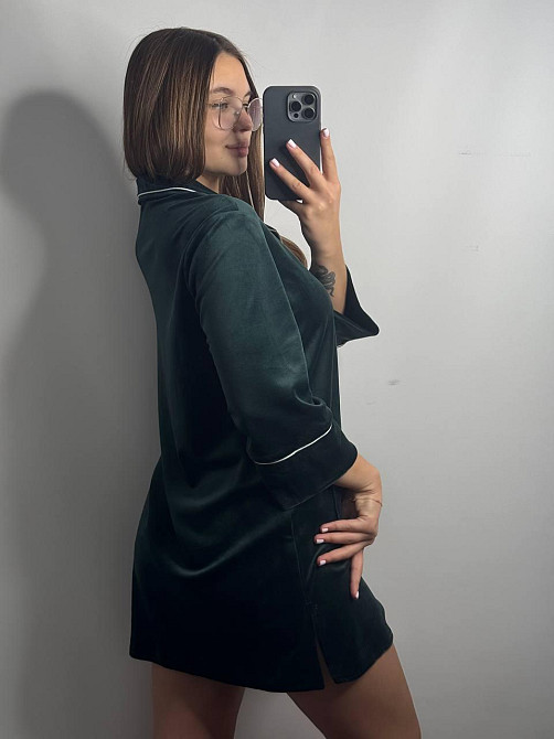 Женская рубашка-халат плюш-велюр Изумрудный M-L Харьков - изображение 2