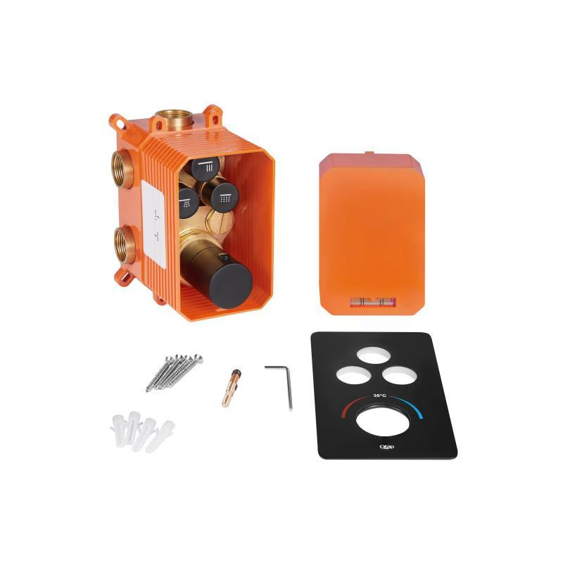 Смеситель для душа скрытого монтажа, термостатический Qtap Votice на три потребителя QTVOT6443T105NKB Black Харьков - изображение 5