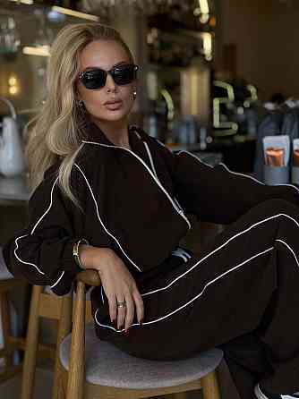 Женский стильный костюм двойка: кофта и штаны в спортивном стиле купра с бархатным напылением Шоколад, 42/44 Одесса