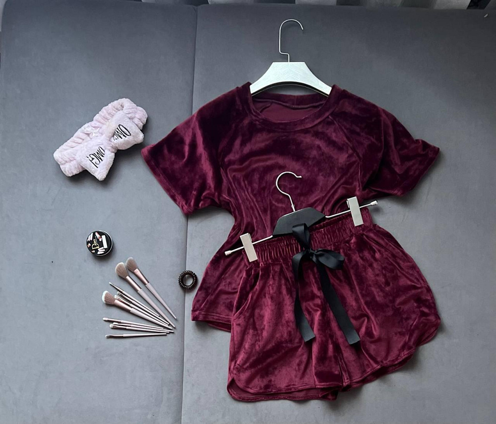 Женский стильный приятный костюм пижама велюр спорт Бордо, 42/44 Одесса - изображение 1
