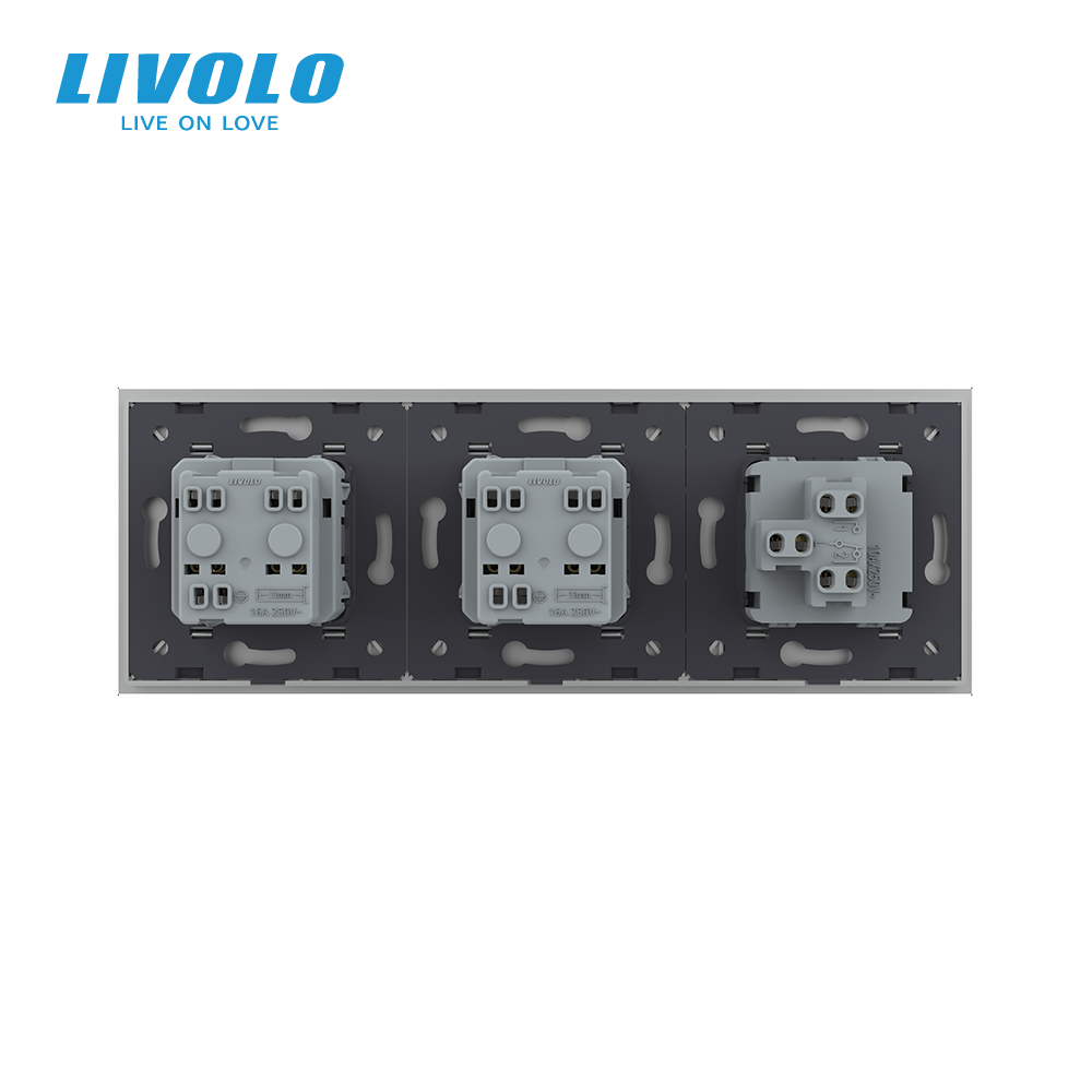 LIVOLO Одноклавішний вимикач з подвійною розеткою Livolo сірий скло (VL-C7C2EUK1-15) Коломыя - изображение 8
