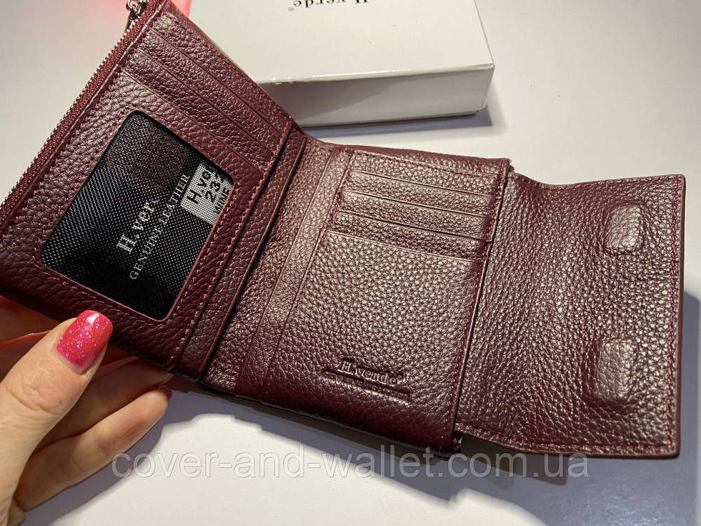 Стильний жіночий шкіряний гаманець марсалового кольору невеликого розміру Helen Verde 232 Київ - фото 5