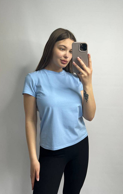 Базовая футболка женская удлиненная Голубой S Харьков - изображение 2