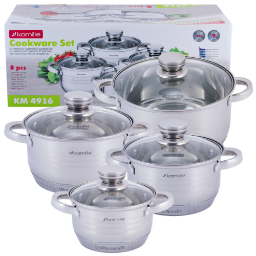 Набір каструль 8 предметів (каструлі 1,5/2/3/5л) нержавіюча сталь порожнисті ручки 4916 KAMILLE Житомир - фото 9