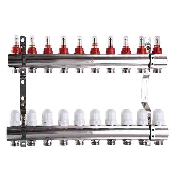 Колектор з вимірювачем витрат, регуляторами та кріпленням ECO001D 1″x10 Тернопіль