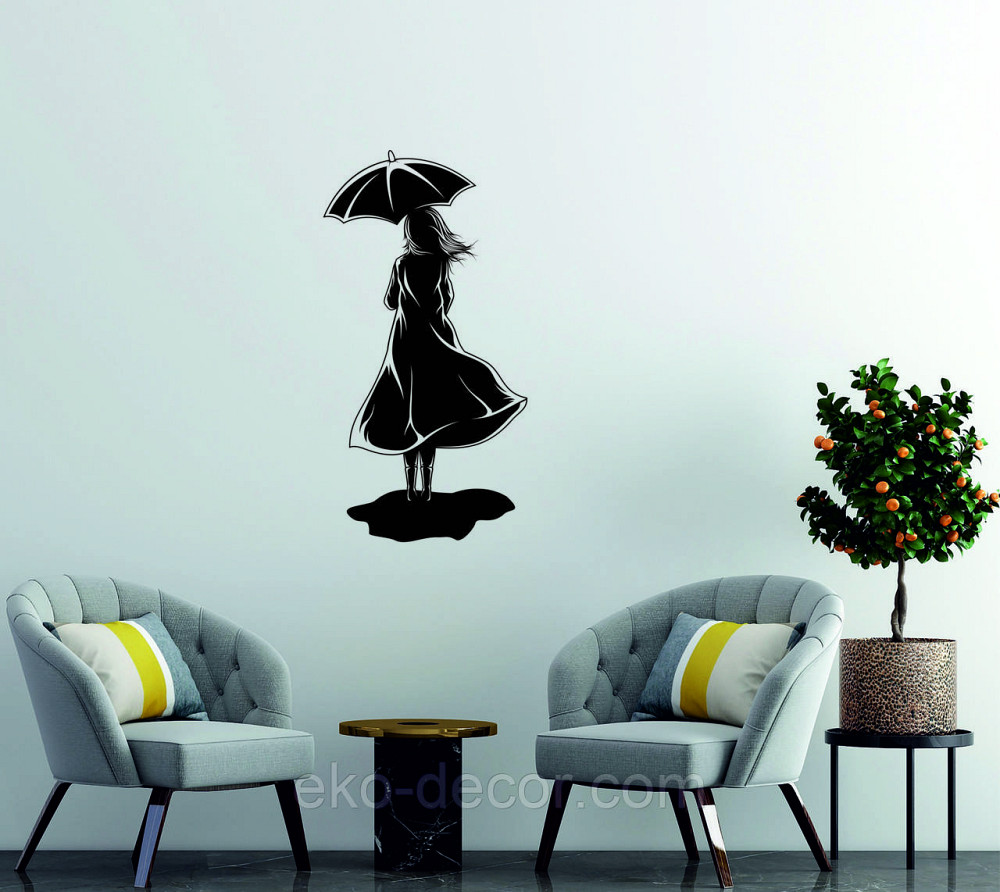Декоративне настінне Панно «Дівчина з парасолькою», Декор на стіну 70*36 см, Чорний Київ - фото 2