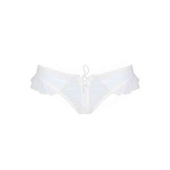 Трусики в горошок, з рюшами та шнурівкою Passion FATIN THONG L/XL, white Sex Aura Київ