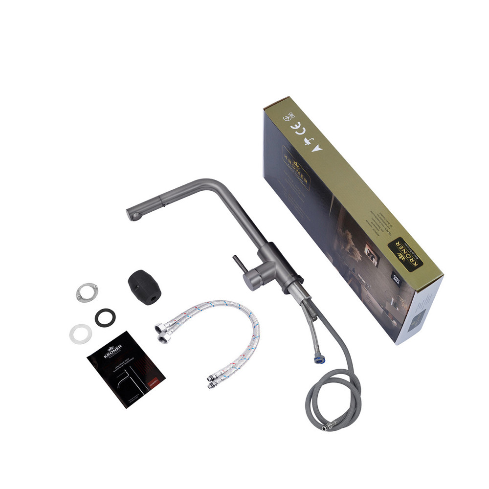 Змішувач для кухні з висувним виливом Kroner KRPё Edelstahl Klassisch - PVD03917 графіт Київ - фото 10