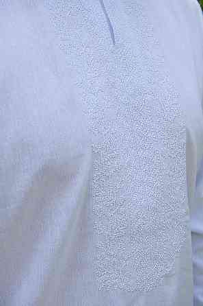 Вишиванка сорочка чоловіча лляна, біла з гербом, льон, вишиванки чоловічі в Україні Київ