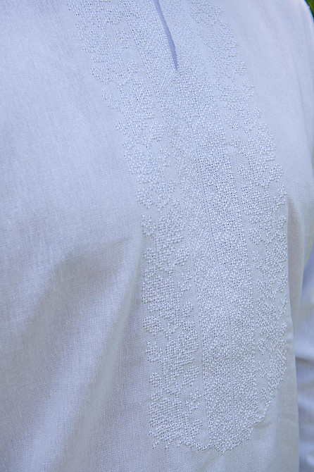 Вишиванка сорочка чоловіча лляна, біла з гербом, льон, вишиванки чоловічі в Україні Київ - фото 3