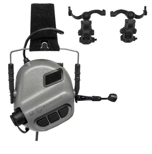 Тактичні активні навушники Earmor М32 + кріплення чебурашка OPS Core Сірий Вінниця - фото 2