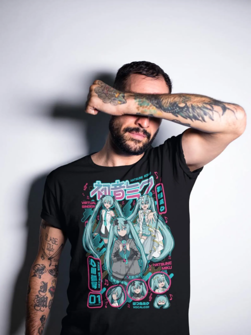 Футболка для хлопчика з аніме принтом Хатсуне Міку Аніме Гірл оверсайз (зріст від 165 до 180) Чорний AnimeJ0609m Дніпро - фото 3
