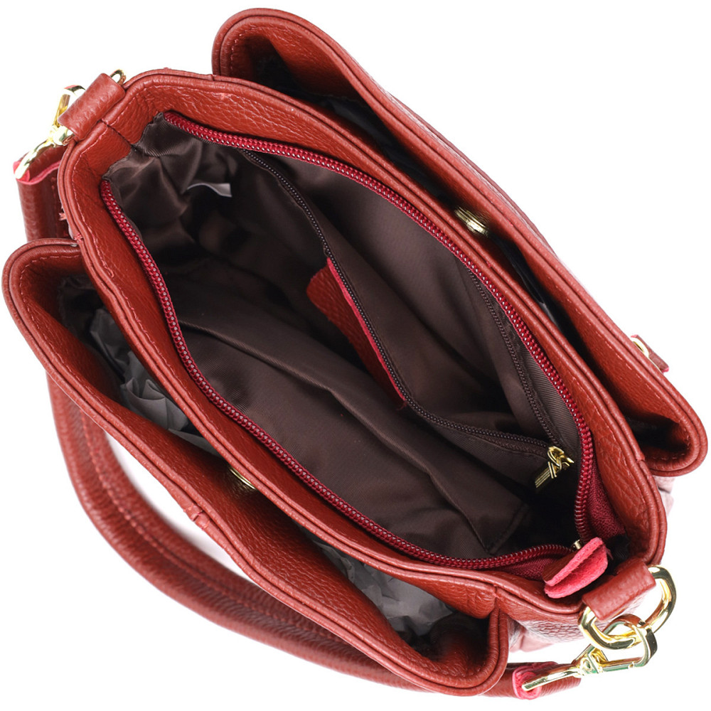 Женская кожаная сумка с тремя секциями Vintage 22981 Красный Киев - изображение 7