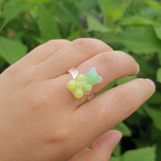 Кольцо для детей с мишкой салатовое - окружность 4,5см (не регулируется), пластик Киев