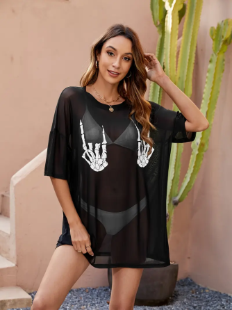 Черная туника футболка пляжная оверсайз Черный Харьков