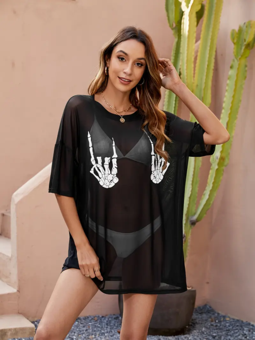 Черная туника футболка пляжная оверсайз Черный Харьков - изображение 1