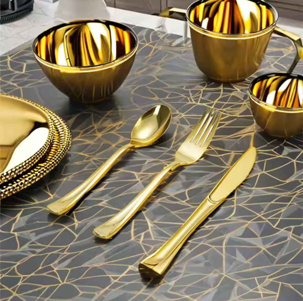 Набор пластиковых столовых приборов 18 шт качественных (ножи,вилки, ложки).Многоразовая посуда, золотые Каменец-Подольский - изображение 9