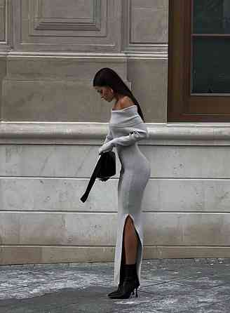 Женское элегантное платье с открытыми плечами турецкая ангора рубчик Одесса