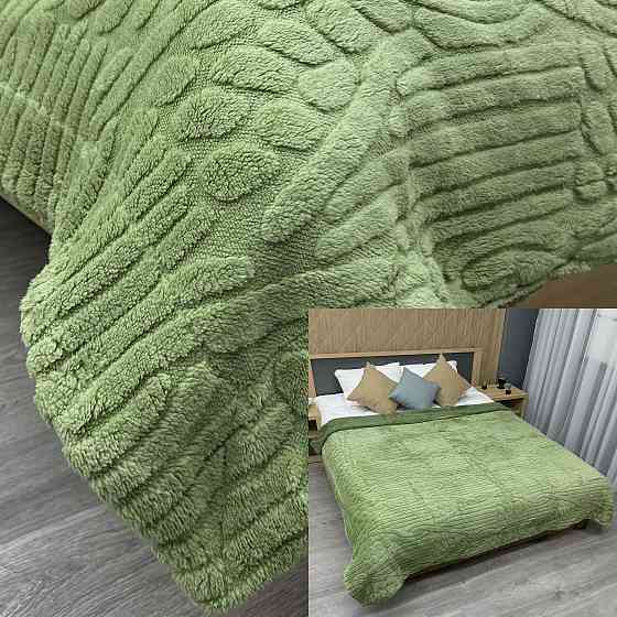 Плед 200х230 см (+-10см) на овчині "Косичка" колір салатовий (87-307) Київ