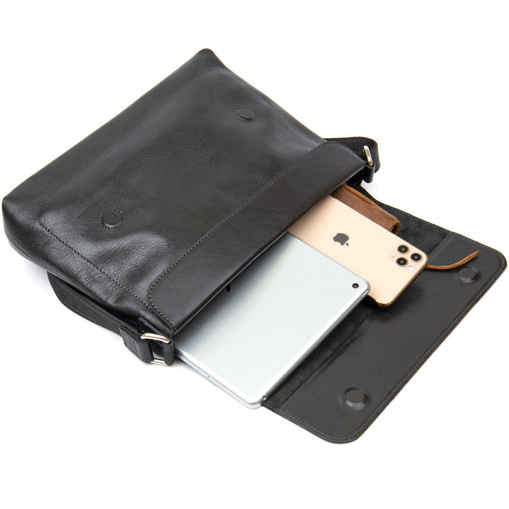 Кожаная мужская прямоугольная сумка Черный (GRANDE PELLE) Киев - изображение 1