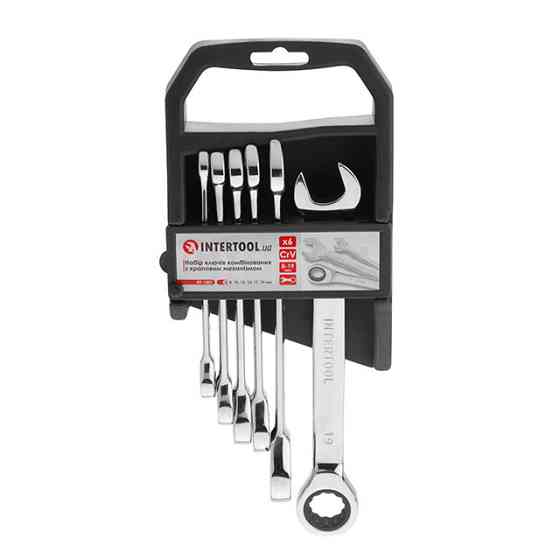 Набор ключей комбинированных, с трещоткой, 6 шт., 8-19 мм, Cr-V, профессиональный, DIN3113 INTERTOOL XT-1301 Киев