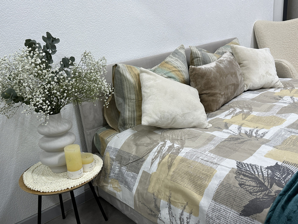 Ecotton Комплект постільної білизни Ecotton полуторний 150х215 см бежевий Листя Київ - фото 1