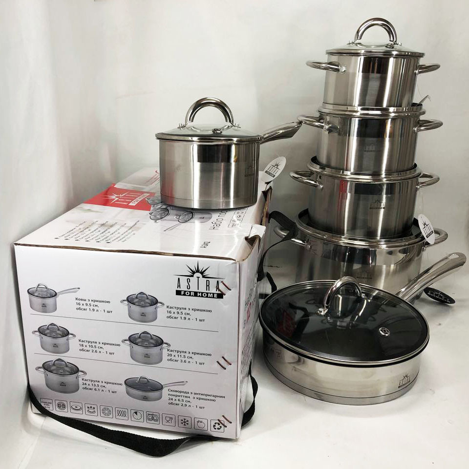 Набір каструль з антипригарним внутрішнім покриттям 12, Набір каструль з антипригарним дном HT-90 Івано-Франківськ - фото 1