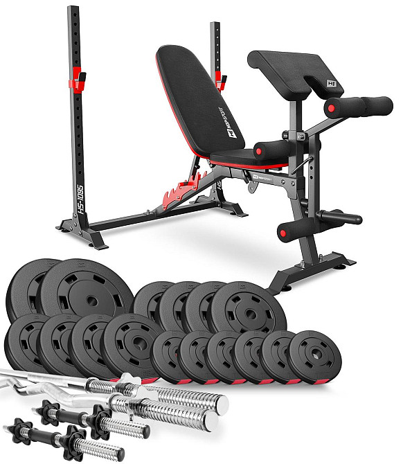 Набір Hop-Sport Premium 75кг з лавою HS-1095, штангами та гантелями Киев - изображение 1