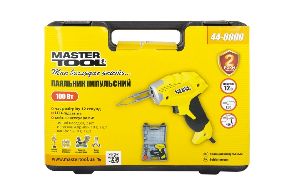 Паяльник імпульсний MASTERTOOL з трансформатором 100 Вт/220-240 V/50 Hz 0-400°С LED пластиковий кейс/аксессуари 44-0000 Коломыя - изображение 4