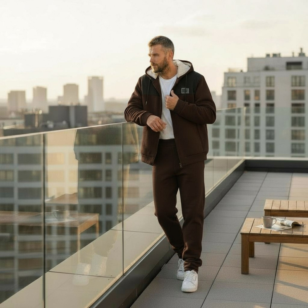 Чоловічий теплий костюм на флісі з хутром Коричнево-чорний 56/58 Харків - фото 1