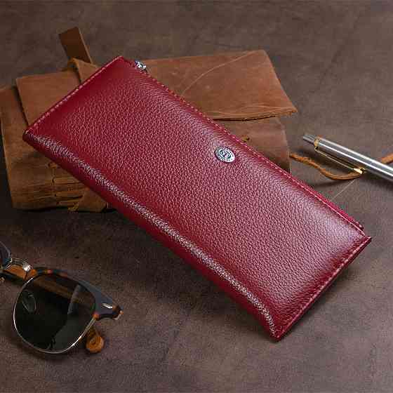 Горизонтальний тонкий гаманець зі шкіри жіночий ST Leather 19326 Бордовий Київ