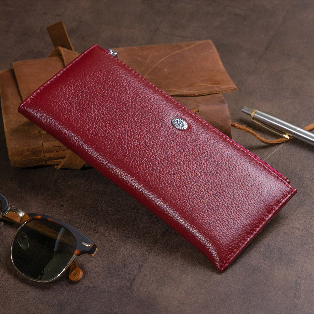 Горизонтальний тонкий гаманець зі шкіри жіночий ST Leather 19326 Бордовий Київ - фото 4