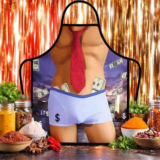 Фартух з приколом чоловічий кухонний з торсом у краватці з доларами для гриля та барбекю Київ