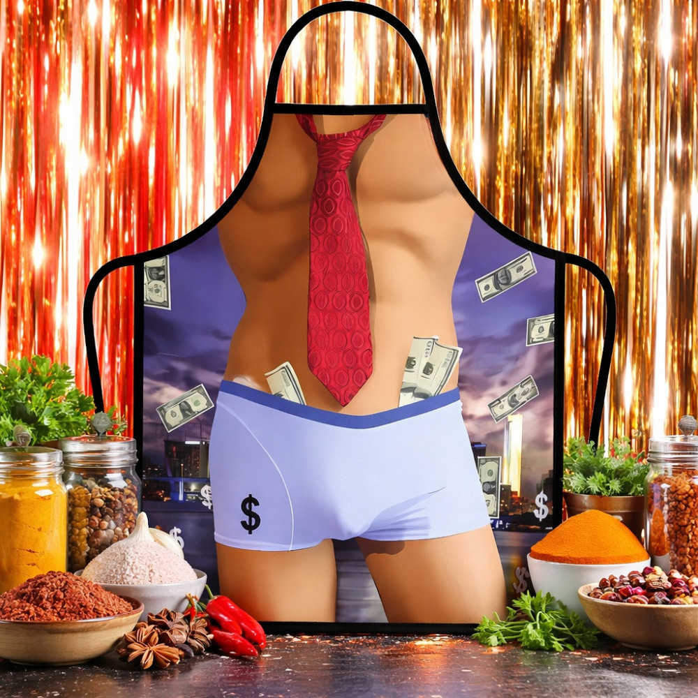 Фартух з приколом чоловічий кухонний з торсом у краватці з доларами для гриля та барбекю Київ - фото 4